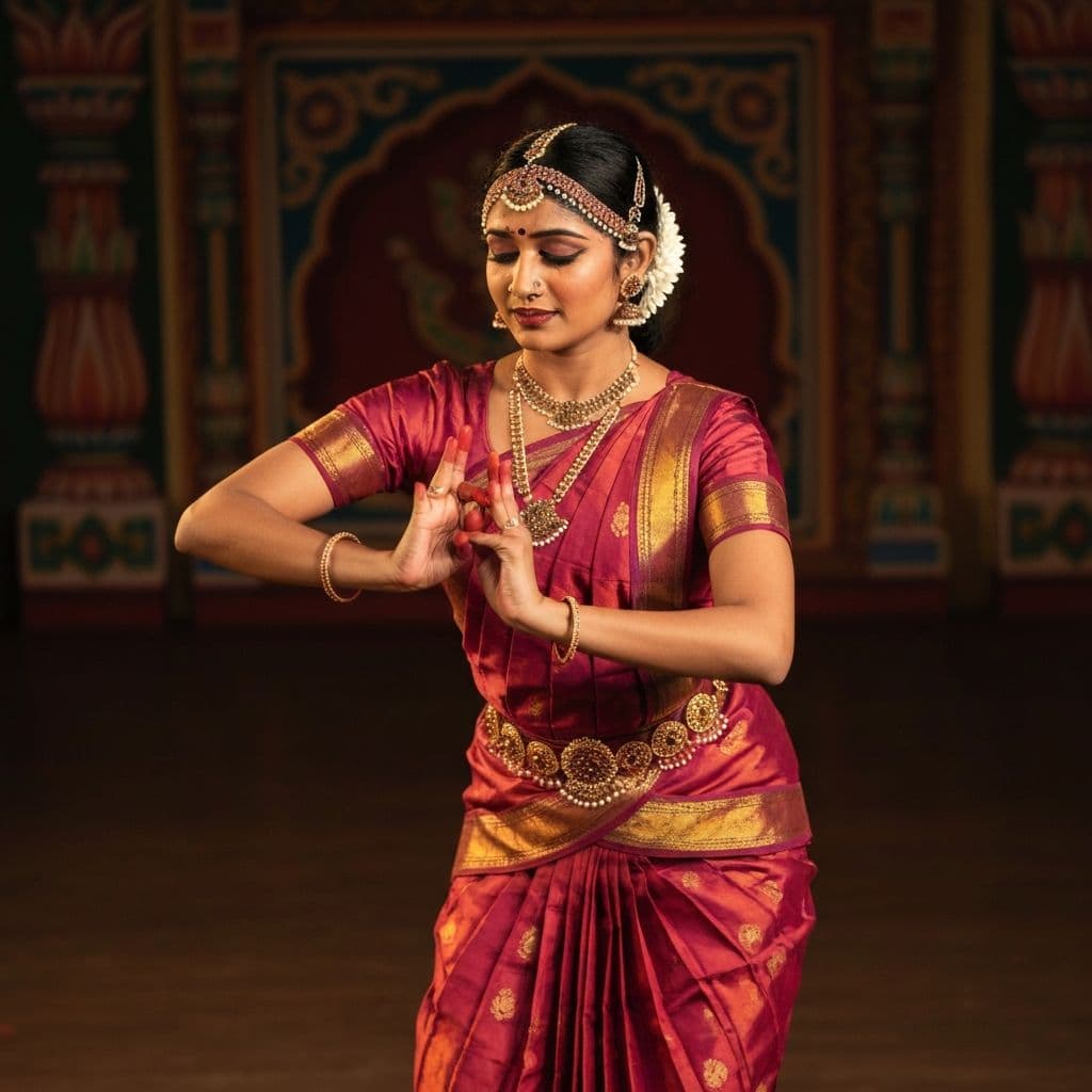 Bharatanatyam dancer performing sacred mudra